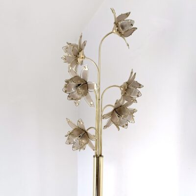 Lampadaire doré fleurs 1970