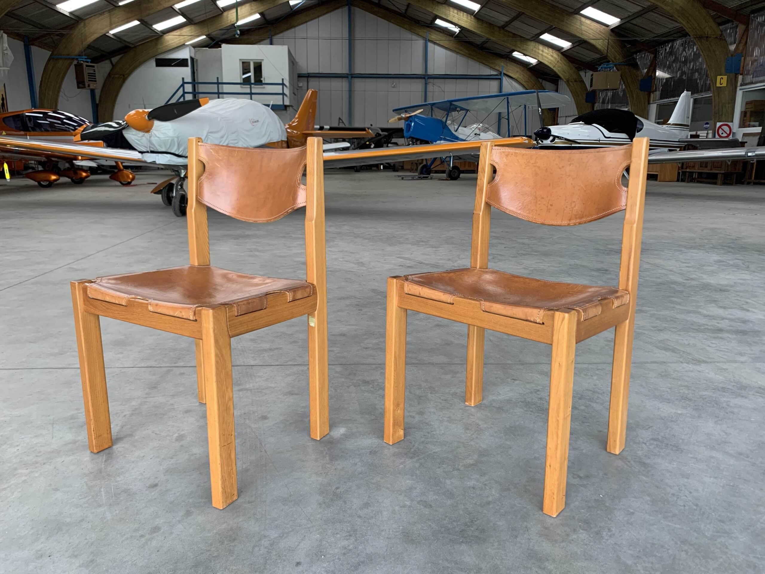 Chaise en Orme et cuir de face seule