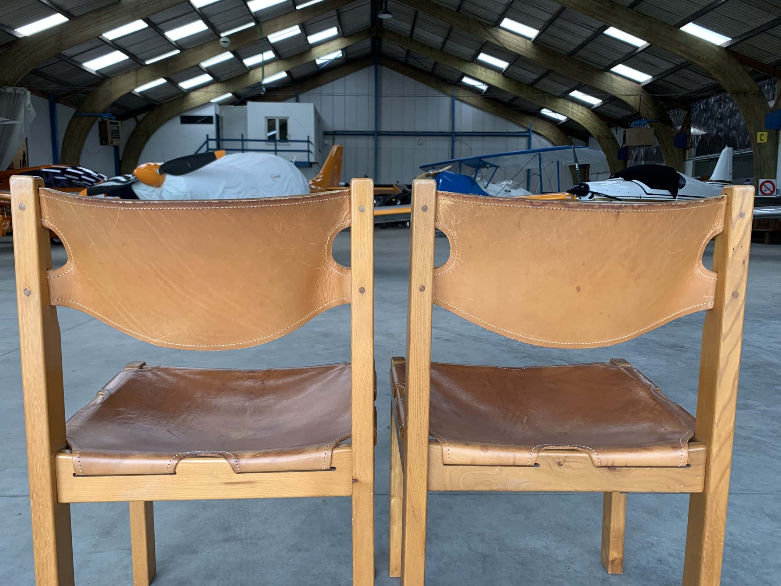 Chaises en Orme et Cuir dossier de dos