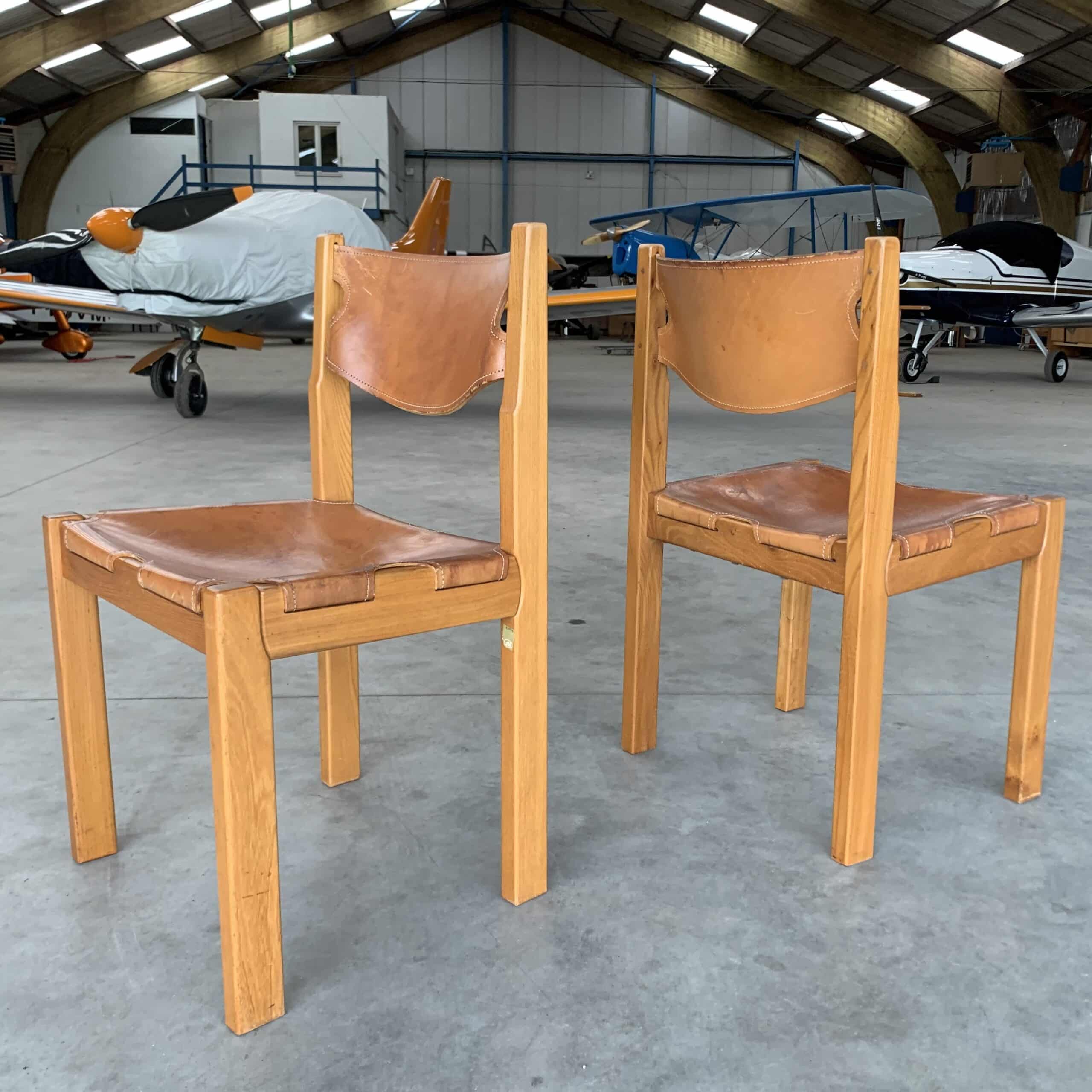 Chaises en Orme et Cuir paire