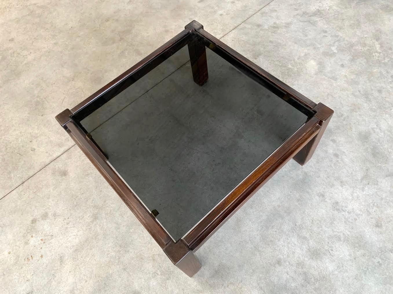 Table basse moderniste en chêne et verre vintage