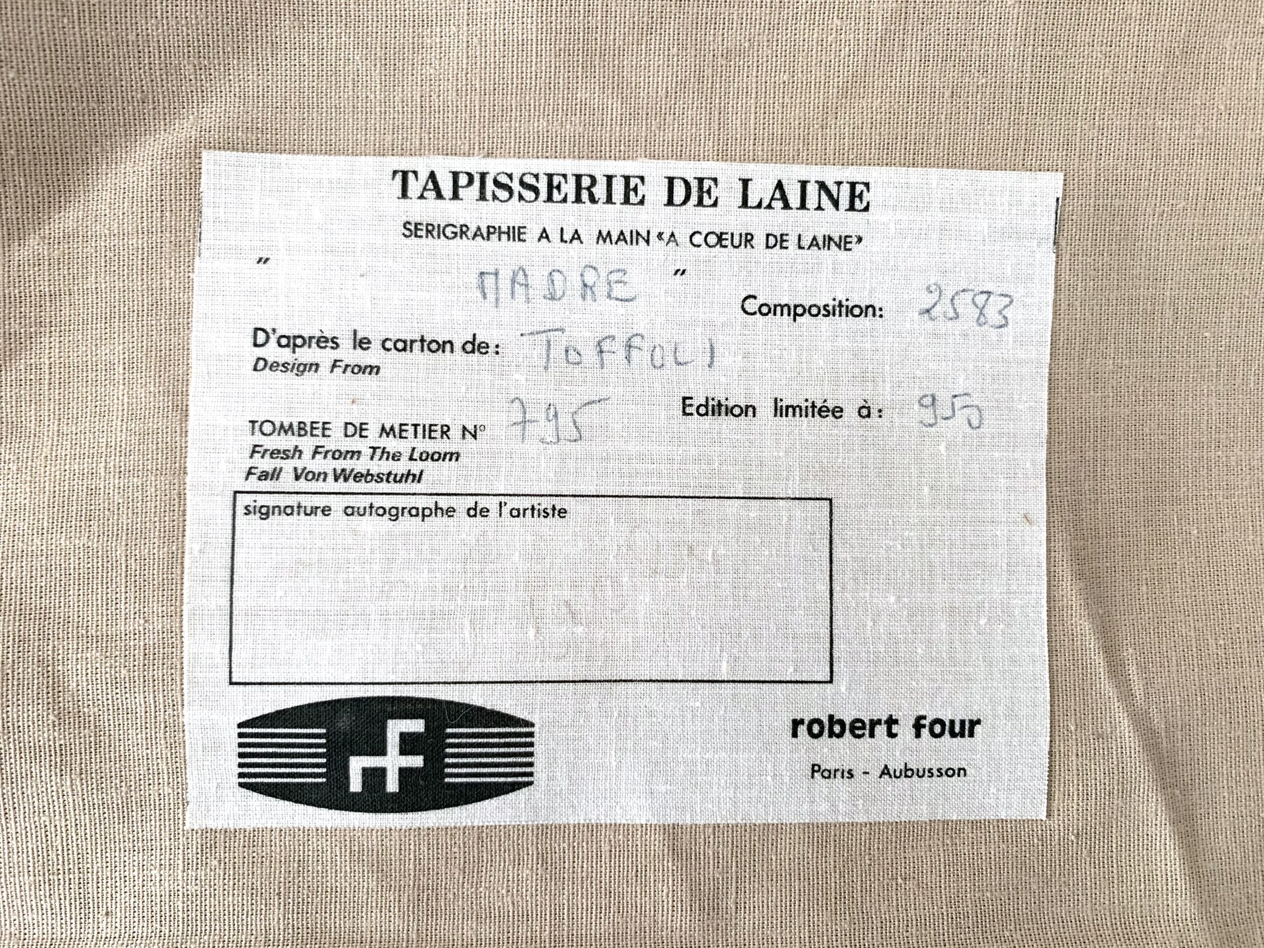 Tapisserie Toffoli etiquette