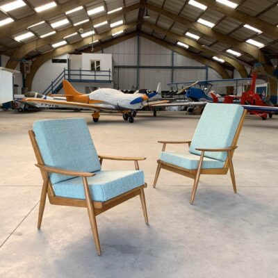 Salon hêtre 50's vue 2 fauteuils
